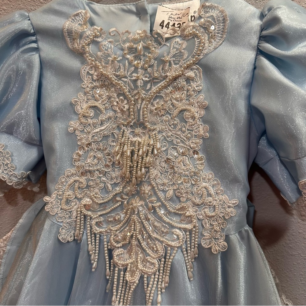 Tip Top Blue Beaded Lace Vintage Pageant Party Dress Size 4 or 5 - Picture 3 of 9